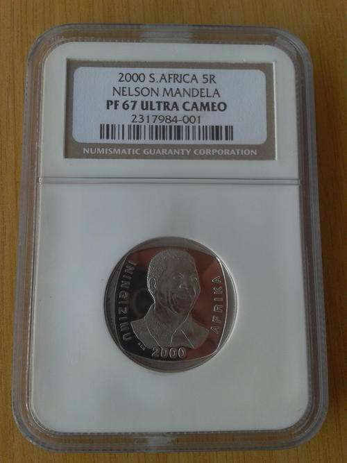 PF67 AND PF66 NELSON MANDELA ULTRA CAMEO. YEAR 2000 R5 COINS