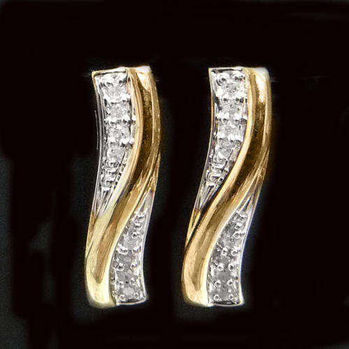 100% REAL, SOLID 9KT YELLOW GOLD NATURAL DIAMONDS EARRINGS