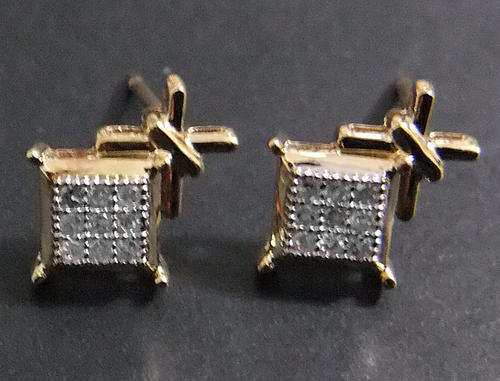100% REAL, SOLID 10KT YELLOW GOLD NATURAL DIAMONDS EARRINGS
