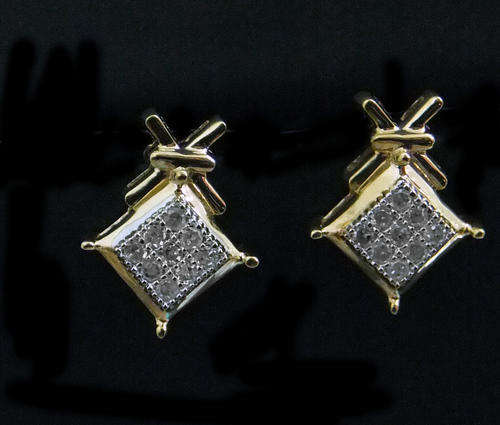 100% REAL, SOLID 9KT YELLOW GOLD NATURAL DIAMONDS EARRINGS