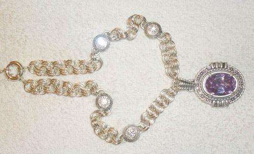 Silver chain necklace with soft purple pendant