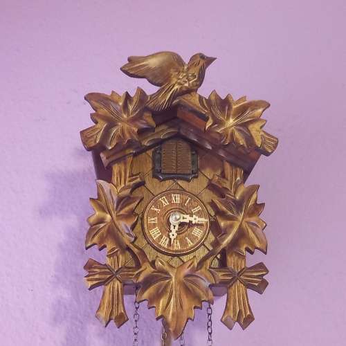 5 Leaf and Bird Battery Operated Carved Cuckoo Clock By ENGSTLER