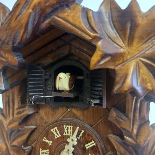 5 Leaf and Bird Battery Operated Carved Cuckoo Clock By ENGSTLER