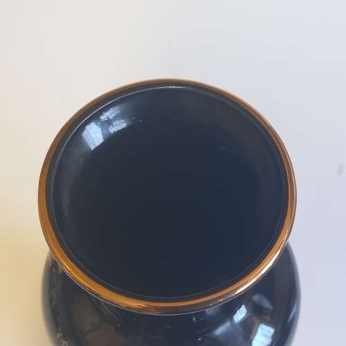 Shibata Japanese Black Peacock Gold Rim Vase