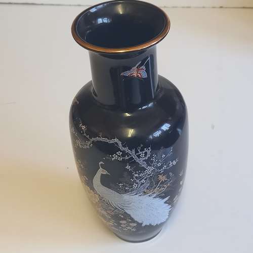 Shibata Japanese Black Peacock Gold Rim Vase