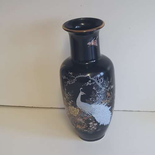 Shibata Japanese Black Peacock Gold Rim Vase