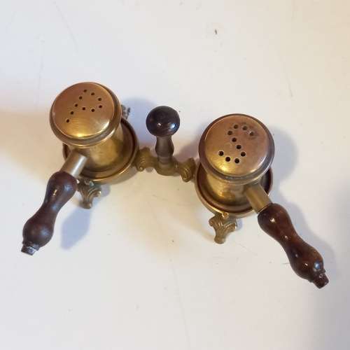 Beautiful Wood and Brass Gavel Salt and Pepper Holder Set