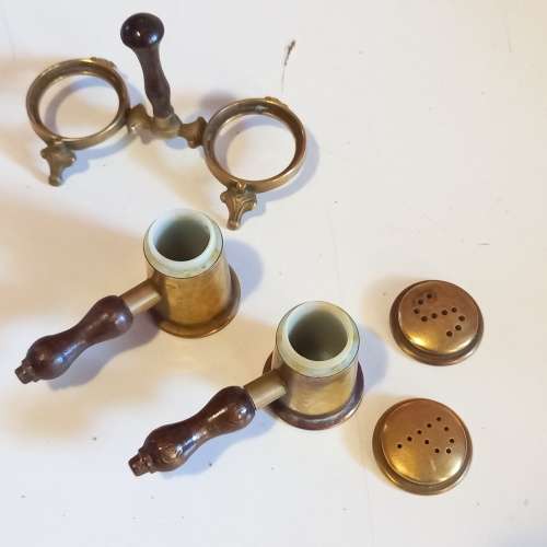 Beautiful Wood and Brass Gavel Salt and Pepper Holder Set