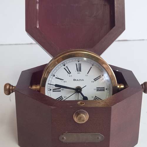 BULOVA QUARTERMASTER MARITIME CLOCK IN WOODEN CASE MODEL B7910