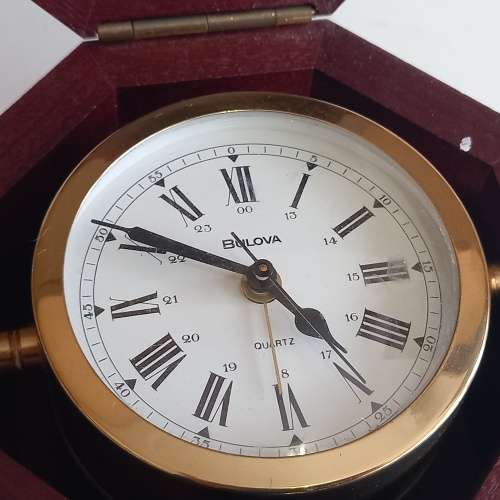 BULOVA QUARTERMASTER MARITIME CLOCK IN WOODEN CASE MODEL B7910