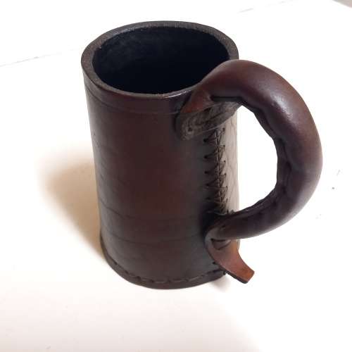 WOODFORDES NORFOLK ALES LEATHER TANKARD