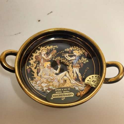 VINTAGE GREEK 24K GOLD TRIM HANDMADE TERRACOTTA PAIR