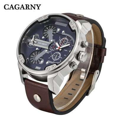 *RED HOT* CAGARNY Luxurious *DOUBLE TIME DISPLAY* Leather Timepiece