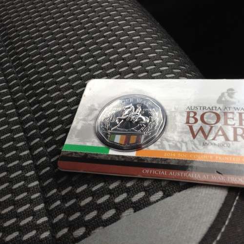 BOER WAR 1899--1902 AUSTRALIA AT WAR 2014 COLOUR -PRINTED NICKEL 5 CENT CARDED COIN . 50,000 MINTED.