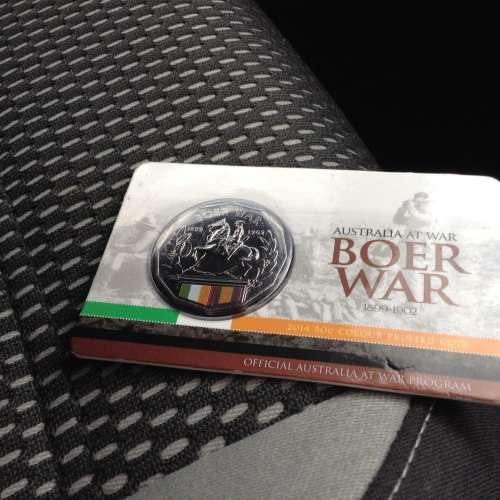 BOER WAR 1899--1902 AUSTRALIA AT WAR 2014 COLOUR -PRINTED NICKEL 5 CENT CARDED COIN . 50,000 MINTED.