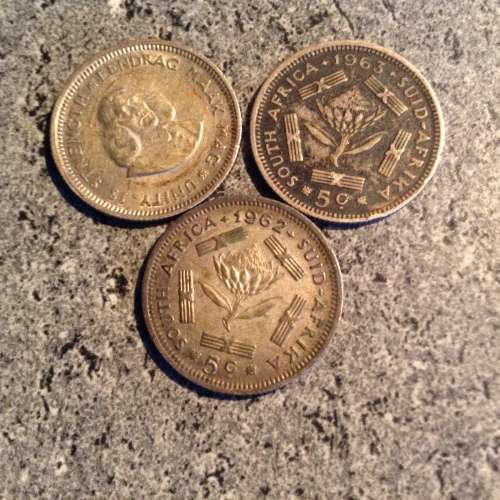 1962,63 and 1964 RSA  Silver 5 cent coins.