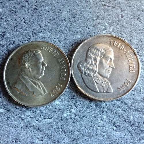 1967 AND 1966 RSA SILVER RAND ONE COINS. BID PER COIN TO TAKE BOTH.
