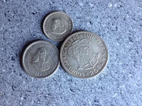 RSA  1963 5, 10  AND 20 CENT  SILVER COINS.
