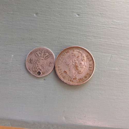 WILLEM 111 1890 25 CENT SILVER  NETHERLANDS COIN PLUS ANOTHER SCARCE COIN.