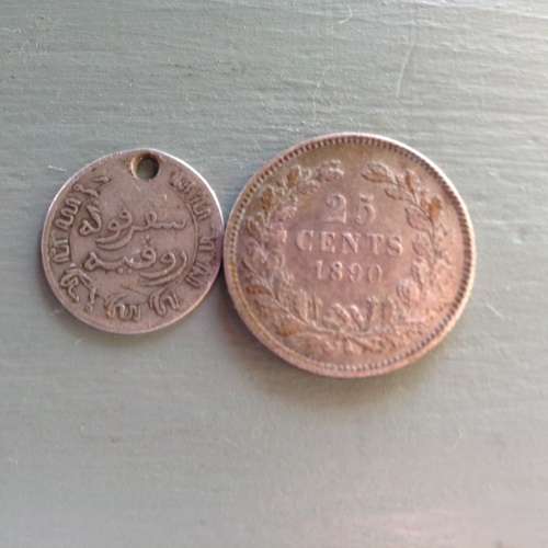 WILLEM 111 1890 25 CENT SILVER  NETHERLANDS COIN PLUS ANOTHER SCARCE COIN.