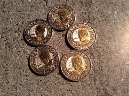 2018 MANDELA  100 TH BIRTDAY RAND 5 COINS.BID PER COIN TO TAKE ALL.