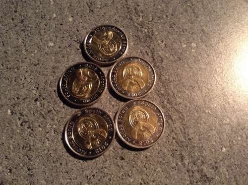 2018 MANDELA  100 TH BIRTDAY RAND 5 COINS.BID PER COIN TO TAKE ALL.