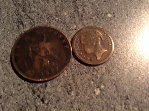 1877 VICTORIAN JR OVERSTAMP PENNY AND THE 1837 CUMBERLAND JACK . TOKEN. (ROAD TO HANOVER0.SEE DESCR.