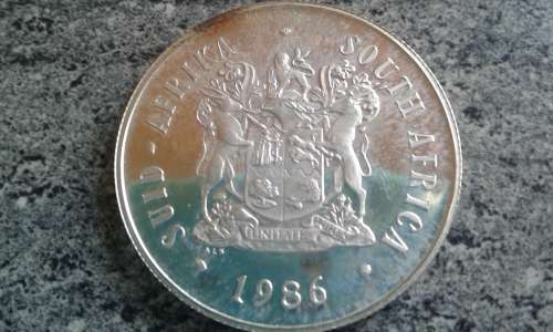 1986 PROTEA SILVER RAND.YEAR OF THE DISABLED.BRILLIANT PROOF BLUE BOX. MINTAGE 5150..