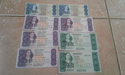 ARRAY OF BETTER LOOKING OLD VAN RIEBEECK BANKNOTES   ONE BID.