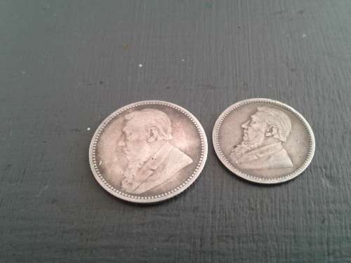 SILVER 1896 ZAR SIXPENCE AND A 1897 ZAR TICKEY.