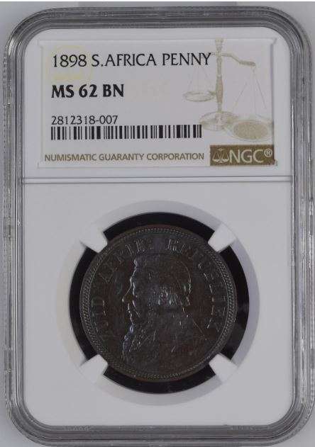 1898 ZAR Penny NGC graded MS62 !!