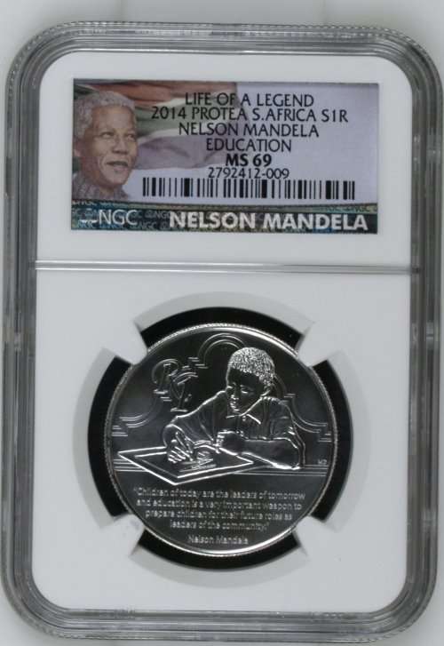 **MS69** 2014 MANDELA Protea Silver R1 NGC graded MS69!! With Mandela color label!