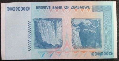 Reserve Bank of Zimbabwe set of 10 20 50 100 Trillion Dollars notes, Uncirculated