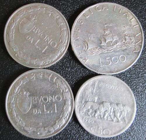 Italy Silver 1959 L.500 and Nickel 1924, 1928 L.1 and 1920 50 centisimi