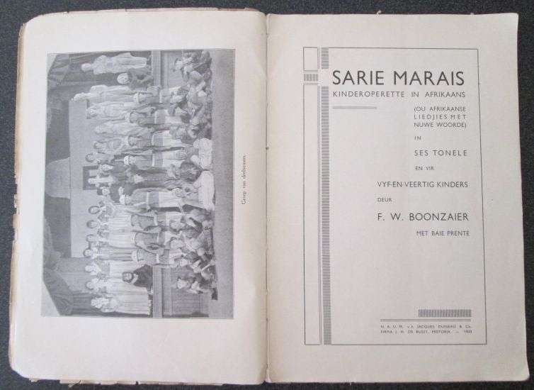 SARIE MARAIS. Kinderoperette in Afrikaans deur F.W. Boonzaier