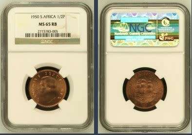 1950 Half Penny NGC graded MS65RB, great coin, have a look! Second finest at NGC !!