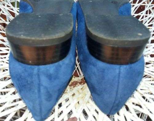 Women Pumps Blue Suede Silver Buckle Leather Size 6.5 Narrow