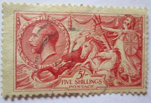 1918 Great Britain King George V Seahorse Bradbury Wilkinson Stamps 2/6 & 5/-