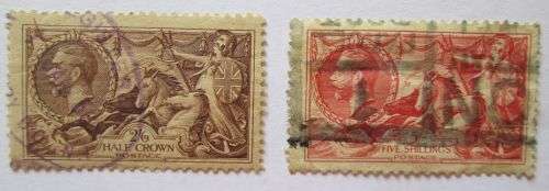 1934 Great Britain re-engraved King George V Seahorse Waterlow & Sons Stamps 2/6 & 5/-