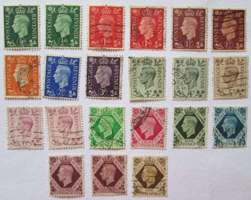 1937-1939 Great Britain King George VI Set 21 Stamps (some doubles)