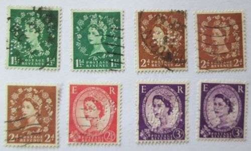 1955-1958 Great Britain Queen Elizabeth Set with Perfins + extra stamps (28 stamps in total)