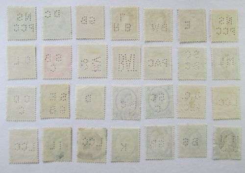 1955-1958 Great Britain Queen Elizabeth Set with Perfins + extra stamps (28 stamps in total)