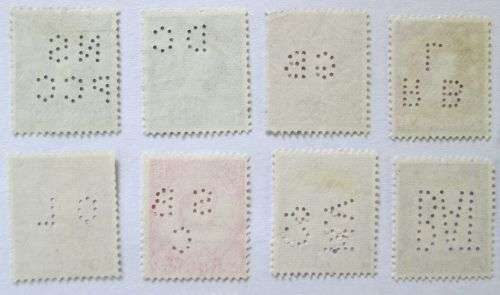 1955-1958 Great Britain Queen Elizabeth Set with Perfins + extra stamps (28 stamps in total)