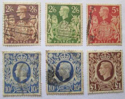 Great Britain 1939-1948 King George VI Set 6 Stamps