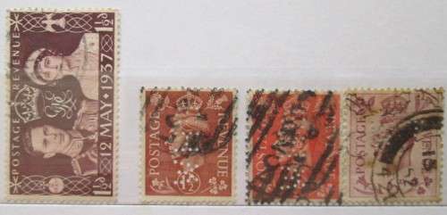 Great Britain King George VI 1937 - 1951 Lot of 56 Stamps, some with Perfins