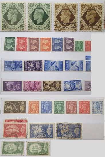 Great Britain King George VI 1937 - 1951 Lot of 56 Stamps, some with Perfins
