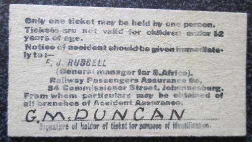 S.A.R - SA Railway Passengers Assurance Train Ticket 2S, Date 20.DE.30 #7990