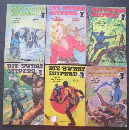 Die Swart Luiperd deur Braam le Roux 40, 41, 43, 45, 47, 50, SIX Original Vintage Afrikaans Novels