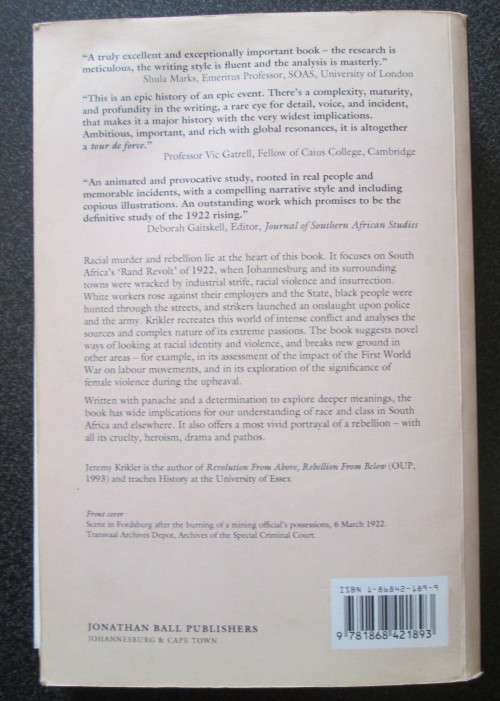 The Rand Revolt by Jeremy Krikler - The 1922 Insurrection and Racial Killing in South Africa