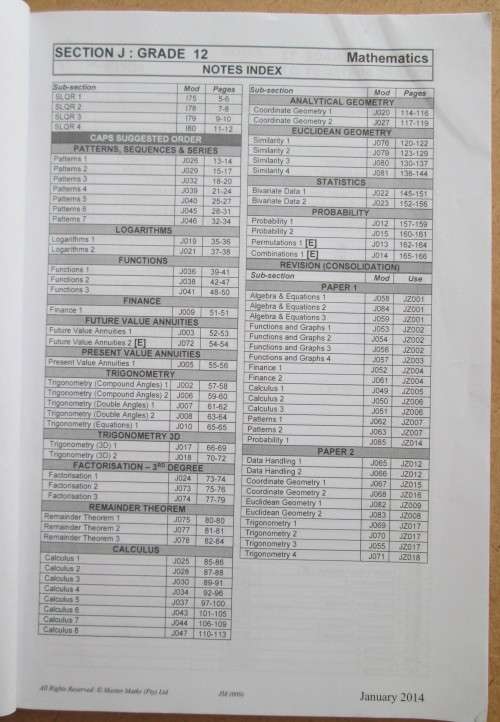 Master Maths Make Your Mark, Grade 12, Reinforcement Answers & Notes, 2 BOOKS